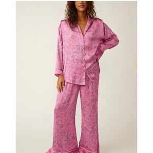 Free People Intimately Dreamy Days Pink Satin Pajama Set